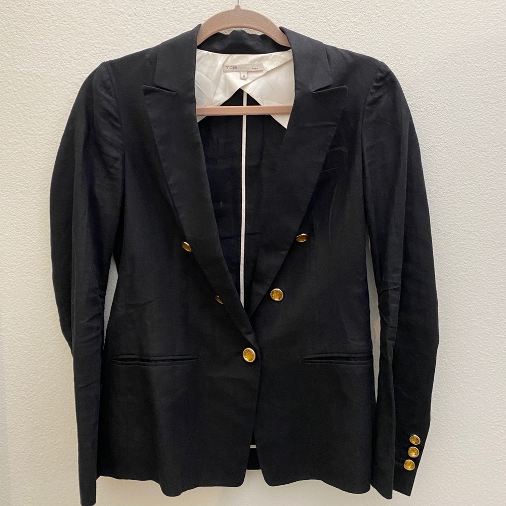 Maje, size 0, black linen jacket